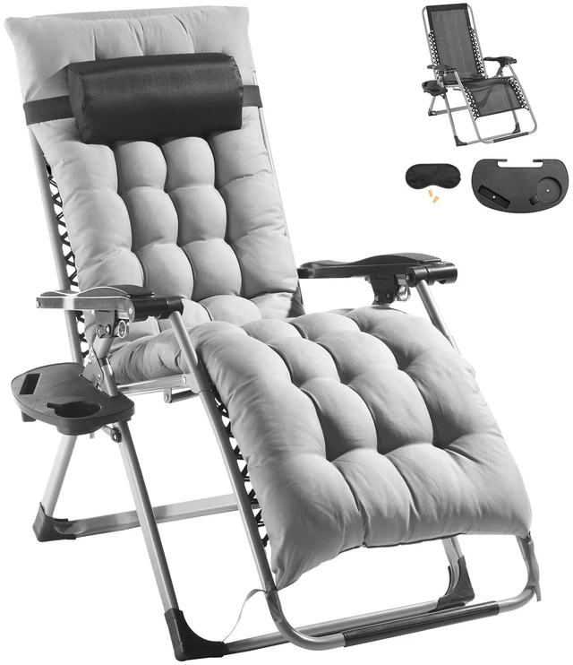 Alt view image 8 of 8 - Zero Gravity Chair, 26 inch Zero Gravity Recliner Lounge Chair for Indoor and Outdoor, Adjustable Anti Gravity Chair with Cushion, Headrest, Footrest, and Cupholder, 500 lbs, Gray