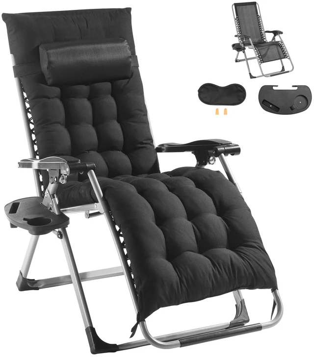 Alt view image 8 of 8 - Zero Gravity Chair, 26 inch Zero Gravity Recliner Lounge Chair for Indoor and Outdoor, Adjustable Anti Gravity Chair with Cushion, Headrest, Footrest, and Cupholder, 500 lbs, Black