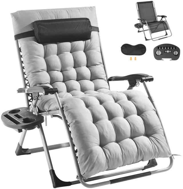 Alt view image 8 of 8 - Zero Gravity Chair, 33 inch Zero Gravity Recliner Lounge Chair for Indoor and Outdoor, Adjustable Anti Gravity Chair with Cushion, Headrest, Footrest, and Cupholder, 500 lbs, Gray
