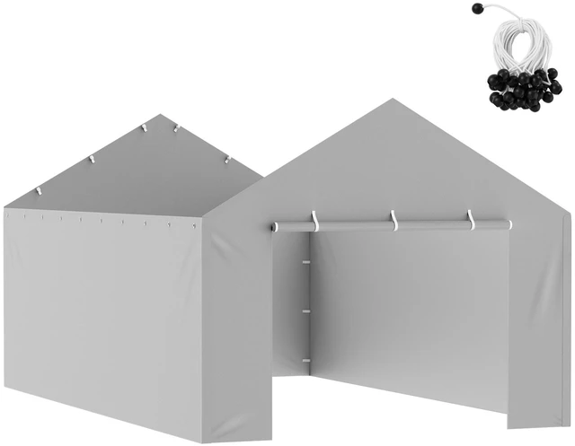 Alt view image 15 of 15 - Carport Replacement Canopy Cover Side Wall 12 x 20 ft, Garage Tent Shelter Tarp Heavy-Duty Waterproof & UV Protected, Easy Installation with Ball Bungees,Grey (Top and Frame Not Included)