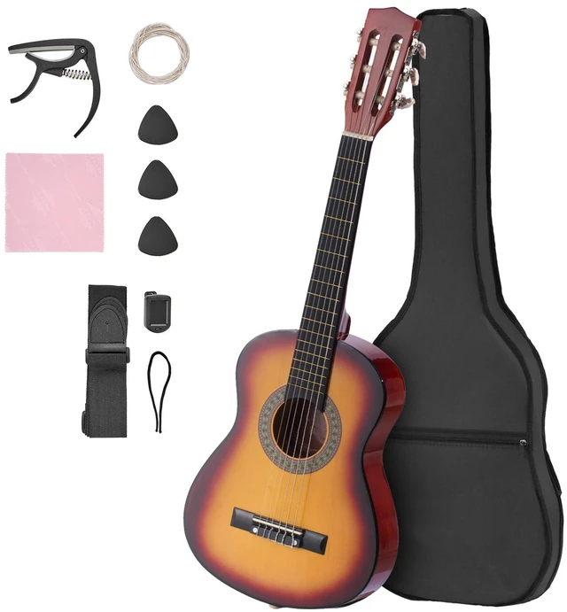 Alt view image 8 of 8 - Classical Guitar, 30 Inch, Wood Classical Guitar Starter Kit for Beginners, with Nylon Strings, Gig Bag, Strap, Tuner, Extra Strings, Pick, Capo, Basswood, for Kids Girls Boys Students, Sunburst