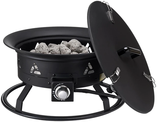Alt view image 8 of 8 - Propane Fire Pit, 24-Inch Diameter Outdoor Portable Gas Fire Pit with Cover & Lava Rocks, Adjustable Flame Height Camping Firepit for Heating, Lighting, Gathering, 58,000 BTU, Black
