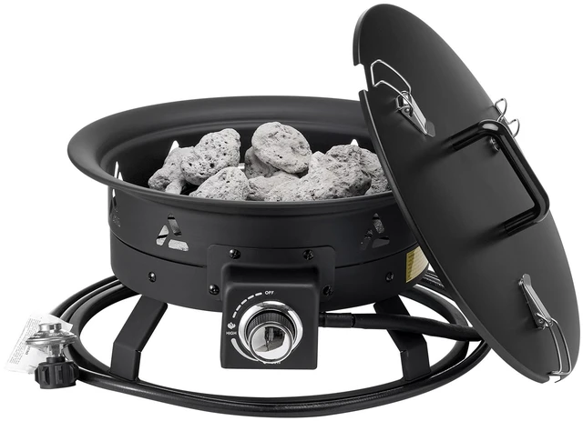 Alt view image 10 of 10 - Propane Fire Pit, 19-Inch Diameter Outdoor Portable Gas Fire Pit with Cover & Lava Rocks, Adjustable Flame Height Camping Firepit for Heating, Lighting, Gathering, 58,000 BTU, Black