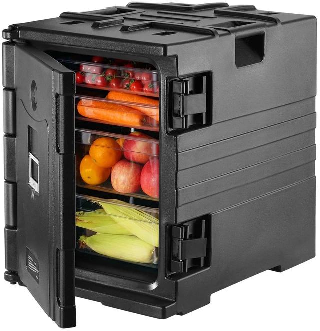 Alt view image 17 of 17 - Insulated Food Pan Carrier, 82 Qt Hot Box for Catering, LLDPE Food Box Carrier with Double Buckles, Front Loading Food Warmer with Handles, Stackable End Loader for Restaurant, Canteen, etc. Bla
