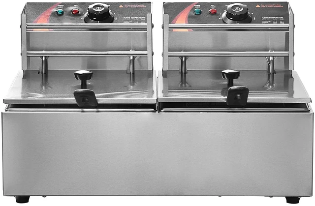 Alt view image 8 of 8 - Commercial Deep Fryer, Dual Tank 3000W Electric Countertop Fryer with Basket, 2 x 9.1Qt/8.6L Double Stainless Steel Oil Fryer, with Temp Control & Overheat Protection, for Kitchen Restaurant Use