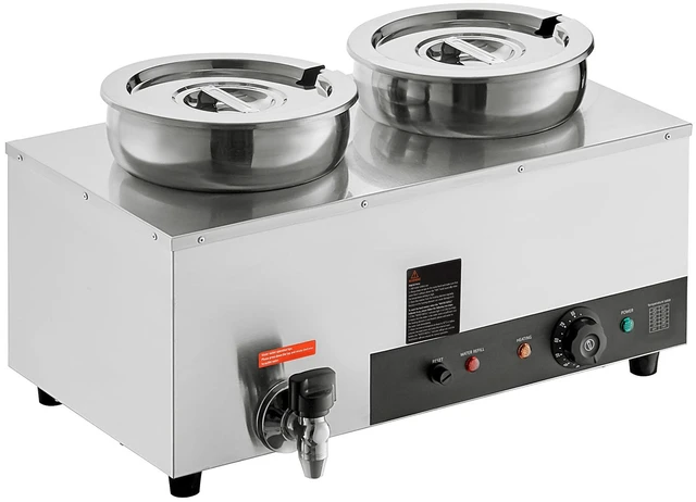 Alt view image 16 of 16 - VEVOR Electric Soup Warmer, Dual 7.4QT Stainless Steel Round Pot 86~185F Adjustable Temp, 1200W Commercial Bain Marie with Anti-dry Burn and Reset Button, Soup Station for Restaurant, Buffet, Silver