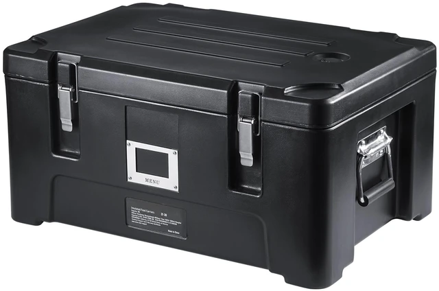 Alt view image 8 of 8 - Insulated Food Pan Carrier, 36Qt Capacity, Stackable Catering Hot Box with 3 Stainless Steel Pans, Top Load LLDPE Food Warmer with Elastic Side Handles and Buckles, for Restaurant Canteen, Black