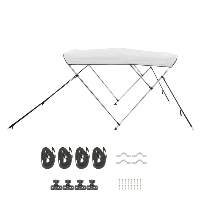 Alt view image 9 of 9 - 3 Bow Boat Bimini Tops, 600D Polyester Canopy with Aluminum Alloy Frame, Waterproof & Sun Shade Boat Awning Canopy with Storage Bag, 2 Support Poles, 4 Straps, 6'Lx(54"-60")Wx46"H, Light Grey