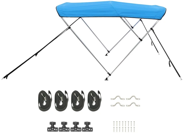 Alt view image 8 of 8 - 3 Bow Boat Bimini Top, 600D Polyester Canopy with Aluminum Alloy Frame, Waterproof & Sun Shade Boat Awning Canopy with Storage Bag, 2 Support Poles, 4 Straps, 72"Lx(73"-78")Wx46"H, Pacific Blue