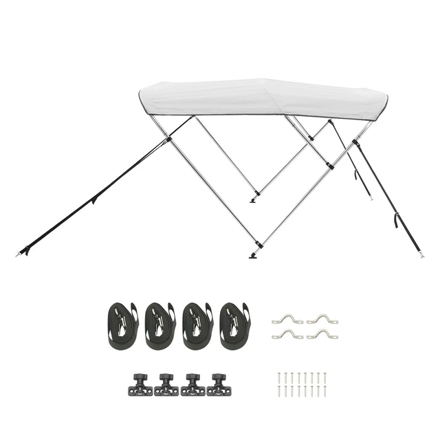 Alt view image 10 of 10 - 3 Bow Boat Bimini Tops, 600D Polyester Canopy with Aluminum Alloy Frame, Waterproof & Sun Shade Boat Awning Canopy with Storage Bag, 2 Support Poles, 4 Straps, 72"Lx(79"-84")Wx46"H, Light Grey