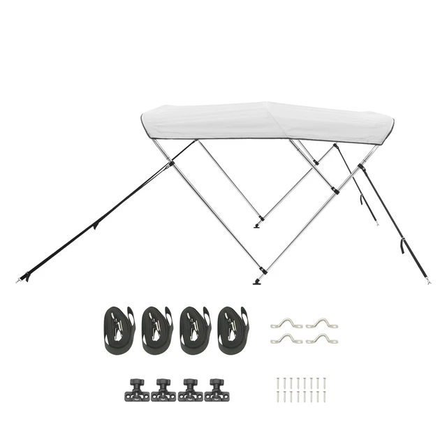 Alt view image 8 of 8 - 3 Bow Boat Bimini Tops, 600D Polyester Canopy with Aluminum Alloy Frame, Waterproof & Sun Shade Boat Awning Canopy with Storage Bag, 2 Support Poles, 4 Straps, 72"Lx(73"-78")Wx46"H, Light Grey