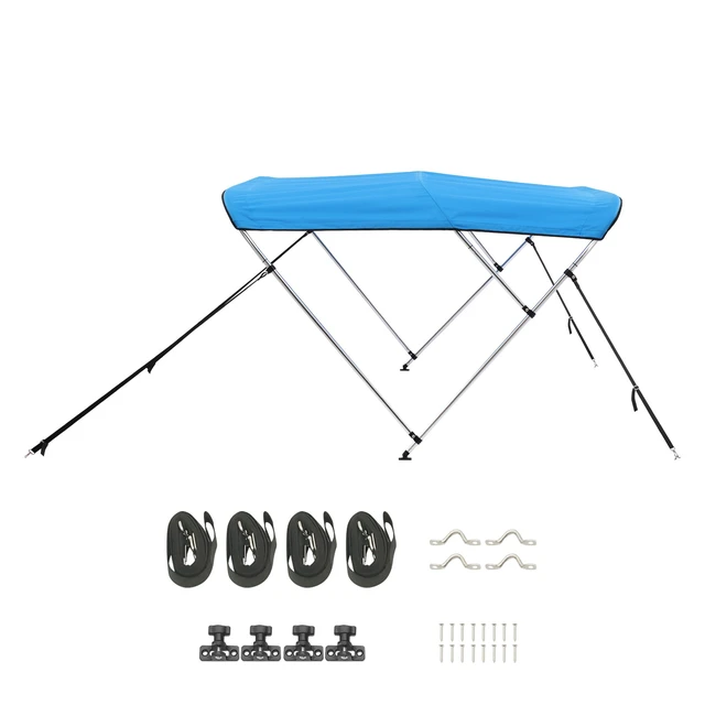 Alt view image 8 of 8 - 3 Bow Boat Bimini Tops, 600D Polyester Canopy with Aluminum Alloy Frame, Waterproof & Sun Shade Boat Awning Canopy with Storage Bag, 2 Support Poles, 4 Straps, 72"Lx(79"-84")Wx46"H, Pacific Blue