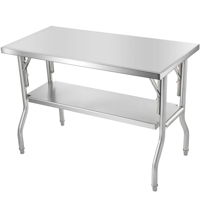 Alt view image 8 of 8 - Folding Commercial Prep Table, 48 x 24 Inch Commercial Worktable Workstation with Undershelf, Heavy-duty Stainless Steel Folding Table with 300 lbs Load, for Home Kitchen Restaurant Garage