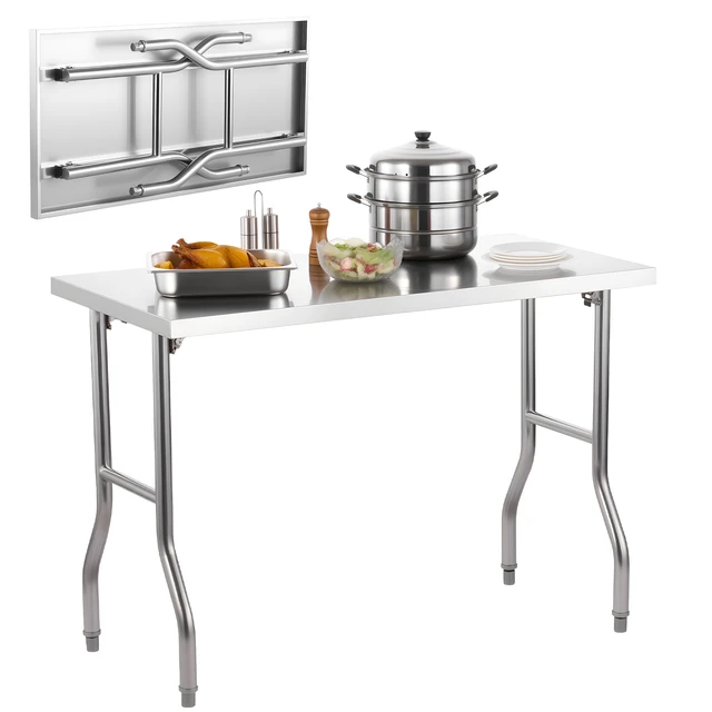 Alt view image 8 of 8 - Folding Commercial Prep Table, 48 x 24 Inch Commercial Worktable Workstation, Heavy-duty Stainless Steel Folding Table with 300 lbs Load, Kitchen Work Table, for Home Kitchen Restaurant Garage