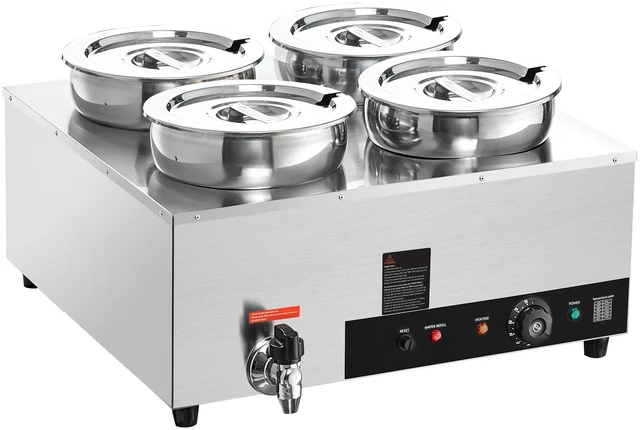 Alt view image 16 of 16 - Electric Soup Warmer, Four 7.4QT Stainless Steel Round Pot, 1500W Commercial Food Warmer, 86~185°F Adjustable Temp, Bain Marie with Anti-Dry Burn and Reset Button, for Restaurant, Buffet