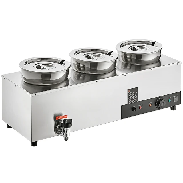 Alt view image 8 of 8 - VEVOR Electric Soup Warmer, Three 7.4QT Stainless Steel Round Pot 86~185F Adjustable Temp, 1200W Commercial Bain Marie with Anti-dry Burn and Reset Button, Soup Station for Restaurant, Buffet, Silver