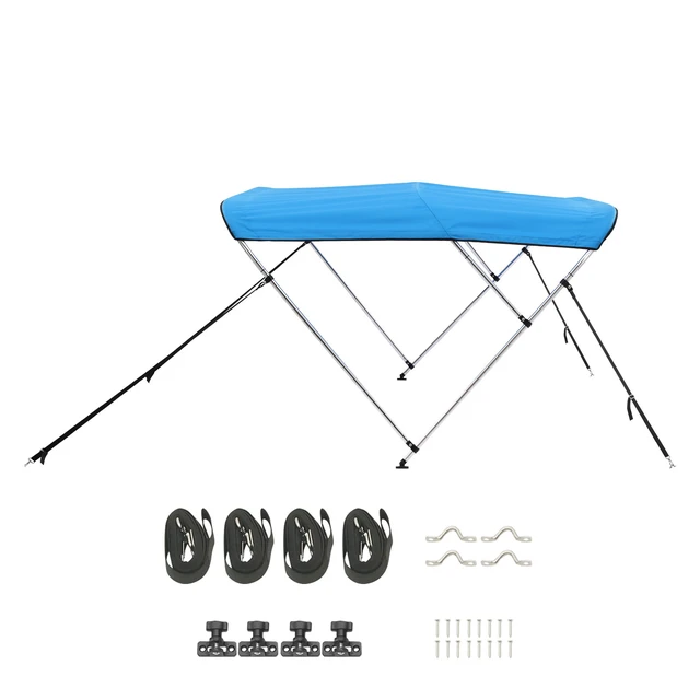 Alt view image 8 of 8 - 3 Bow Boat Bimini Tops, 600D Polyester Canopy with Aluminum Alloy Frame, Waterproof & Sun Shade Boat Awning Canopy with Storage Bag, 2 Support Poles, 4 Straps, 72"Lx(85"-90")Wx46"H, Pacific Blue