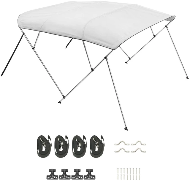 Alt view image 8 of 8 - 4 Bow Boat Bimini Tops, 600D Polyester Canopy with Aluminum Alloy Frame, Waterproof & Sun Shade Boat Awning Canopy with Storage Bag, 2 Support Poles, 4 Straps, 96"Lx(79"-84")Wx54"H, Light Grey