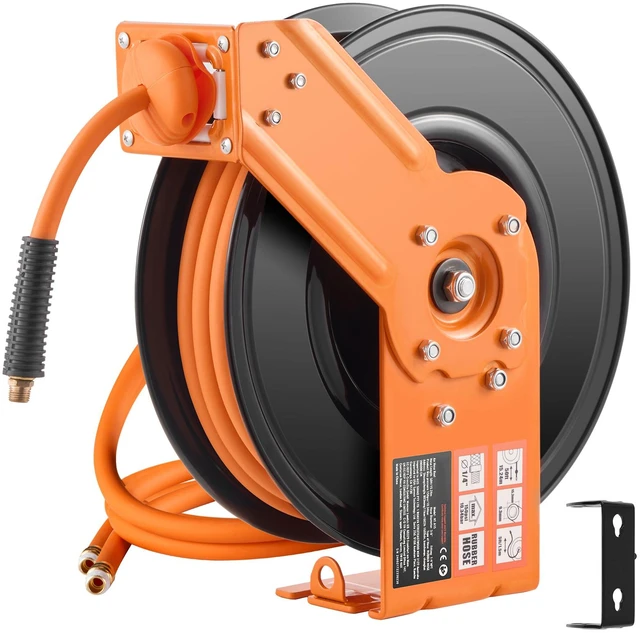Alt view image 8 of 8 - Retractable Air Hose Reel, 3/8IN x 50FT Rubber Air Hose Max 300PSI, Air Compressor Hose Reel Auto-Rewind with 5FT Lead in, Ceiling/Wall Mount Heavy Duty Single Arm Reel & 180° Swivel Bracket