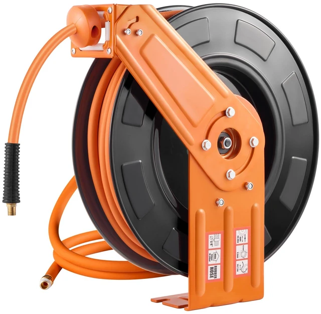 Alt view image 8 of 8 - Retractable Air Hose Reel, 3/8IN x 100FT Rubber Air Hose Max 300PSI, Air Compressor Hose Reel Auto-Rewind with 5FT Lead in, Ceiling/Wall Mount Heavy Duty Single Arm Steel Reel, 1/4" NPT Fitting
