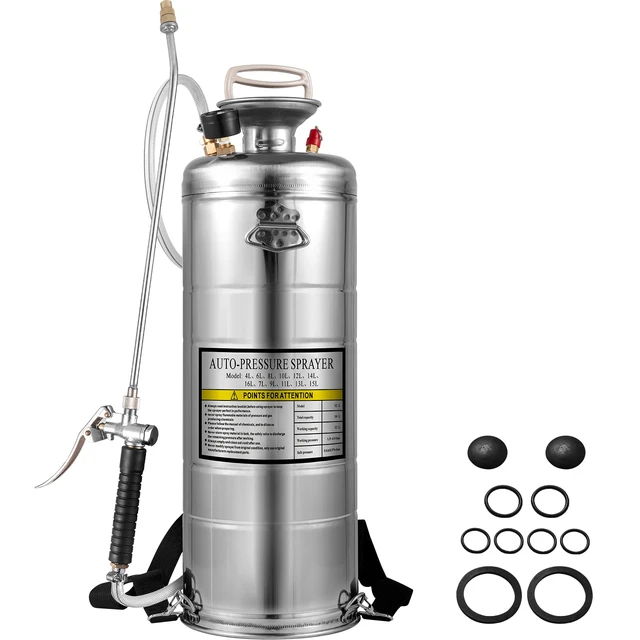 Alt view image 8 of 8 - 3.5Gal Stainless Steel Sprayer,l Set with 20\" Wand& Handle& 3FT Reinforced Hose, Hand Pump Sprayer with Pressure Gauge&Safety Valve, Adjustable Nozzle Suitable for Gardening& Sanitizing
