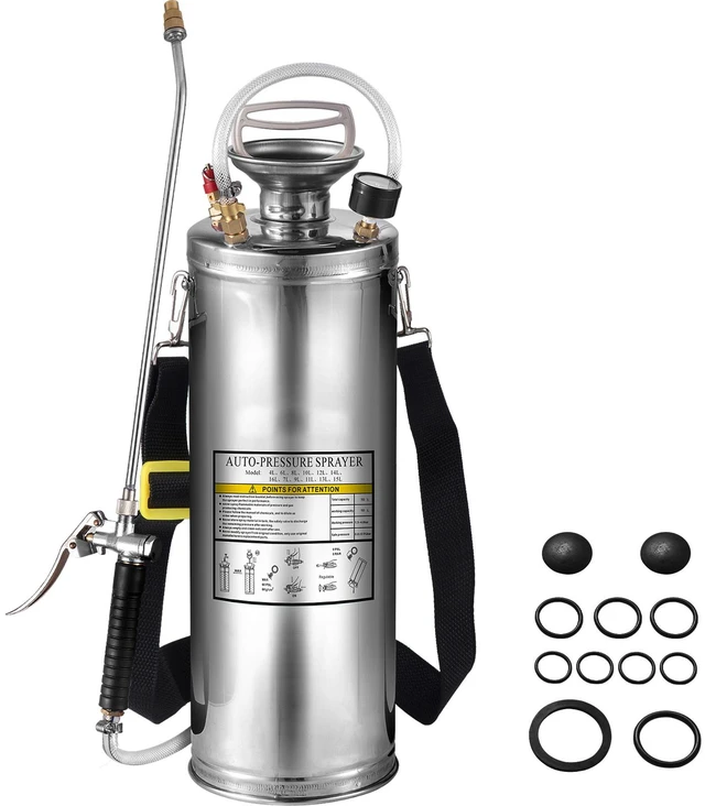 Alt view image 8 of 8 - 3 Gallon Stainless Steel Sprayer, 20" Wand & 3FT Reinforced Hose, Hand Pump Sprayer with Pressure Gauge, Safety Valve & Adjustable Nozzle, Garden Weed Sprayer for Lawn, Gardening & Sanitizing