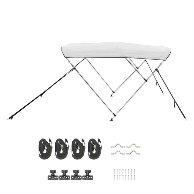 Alt view image 9 of 15 - 3 Bow Boat Bimini Tops 6'Lx(61"-66")W x 46"H Awning Canopy Light Grey
