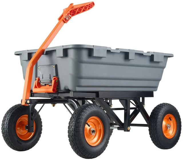Alt view image 8 of 8 - Garden Cart, Durable Poly Dump Cart with Simple Assembly Steel Structure, Versatile Dump Wagon with Dual-Function Handle, Handy Wheelbarrow with 1500 lbs Load Capacity, 13 inch Wheels