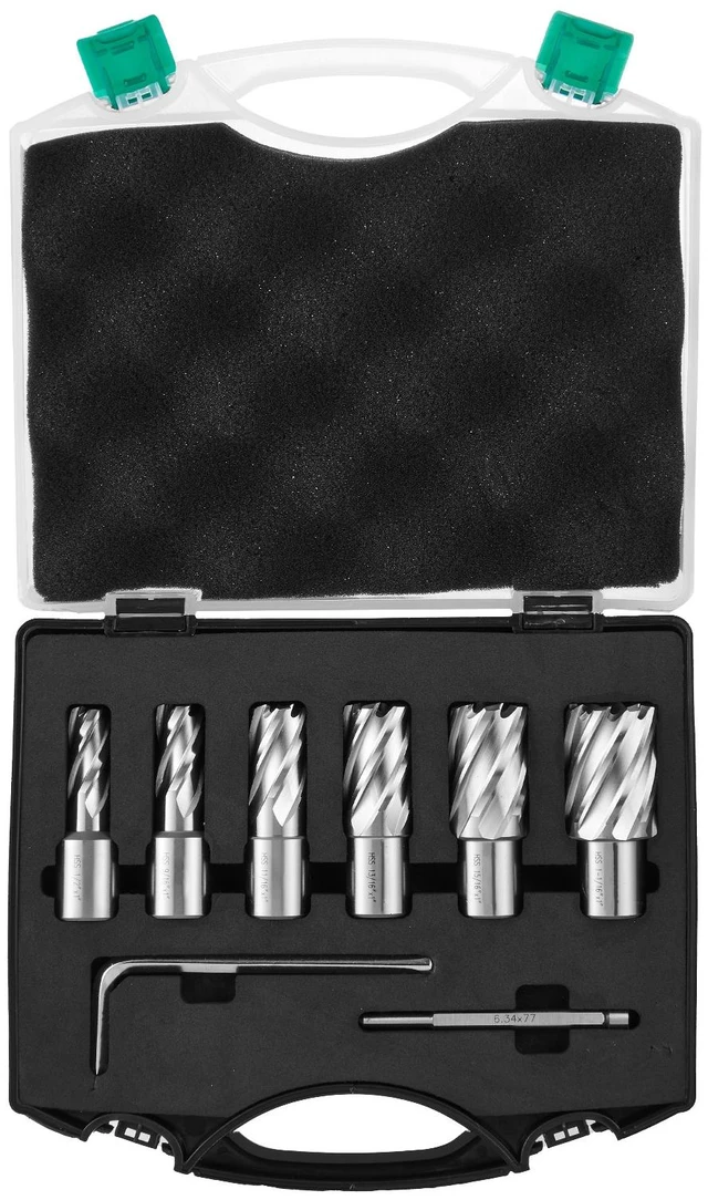 Alt view image 15 of 15 - Annular Cutter Set, 6 pcs Weldon Shank Mag Drill Bits, 1/2" to 1-1/16" Cutting Diameter, 1" Cutting Depth, M2AL High-Speed Steel, with Pilot Pin and Portable Case, for Using with Magnetic Drills
