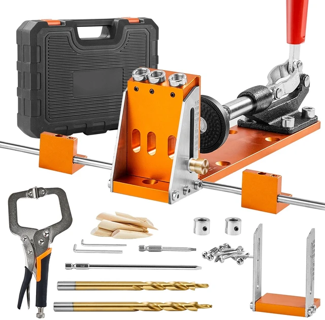 Alt view image 8 of 8 - Pocket Hole Jig Kit, 34 Pcs Pocket Hole Jig System with 11" C-clamp, Fixture, Step Drills, Wrenches, Drill Stop Rings, Square Drive Bits, Toolbox, Adjustable, for DIY Carpentry Projects