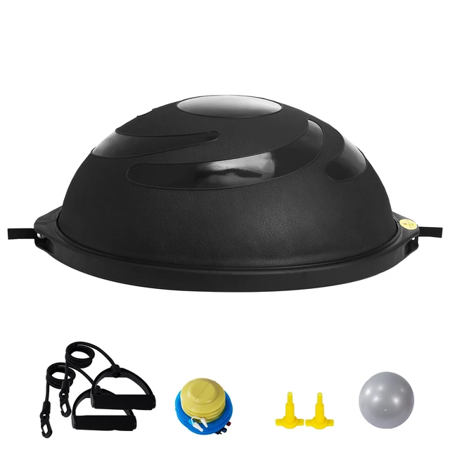 Alt view image 8 of 8 - Half Exercise Ball Trainer, 26 inch Balance Ball Trainer, 1500lbs Capacity Stability Ball, Yoga Ball with Resistance Bands & Foot Pump, Strength Fitness Ball for Home Gym Full Body Workout Black