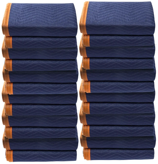 Alt view image 8 of 8 - Moving Blankets, 80" x 72", 65 lbs/dz Weight, 12 Packs, Professional Non-Woven & Recycled Cotton Packing Blanket, Heavy Duty Mover Pads for Protecting Furniture, Floors, Appliances, Blue/Orange