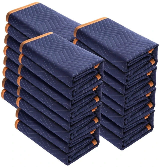 Alt view image 8 of 8 - Moving Blankets, 80" x 72", 35 lbs/dz Weight, 12 Packs, Professional Non-Woven & Recycled Cotton Packing Blanket, Heavy Duty Mover Pads for Protecting Furniture, Floors, Appliances, Blue/Orange