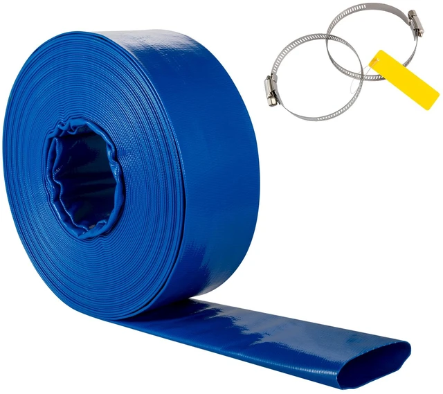 Alt view image 8 of 8 - Discharge Hose, 1-1/2" x 100', PVC Fabric Lay Flat Hose, Heavy Duty Backwash Drain Hose with Clamps, Weather-proof & Burst-proof, Ideal for Swimming Pool & Water Transfer, Blue