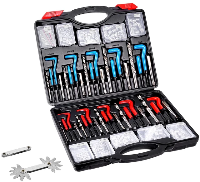 Alt view image 15 of 15 - Helicoil Thread Repair Kit, 338-Piece SAE and Metric Rethreading Tool Kit, M5, M6, M8, M10, M12, 1/4", 5/16", 3/8", 7/16", 1/2", HSS Drill Bits Thread Inserts Taps Breakoff Installation Tools