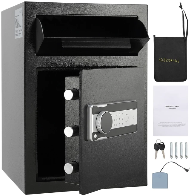 Alt view image 8 of 8 - 2.5 Cub Depository Safe, Deposit Safe with Drop Slot, Electronic Code Lock and 2 Emergency Keys, 20.27'' x 13.97'' x 13.97'' Business Drop Slot Safe for Cash, Mail in Home, Hotel, Office