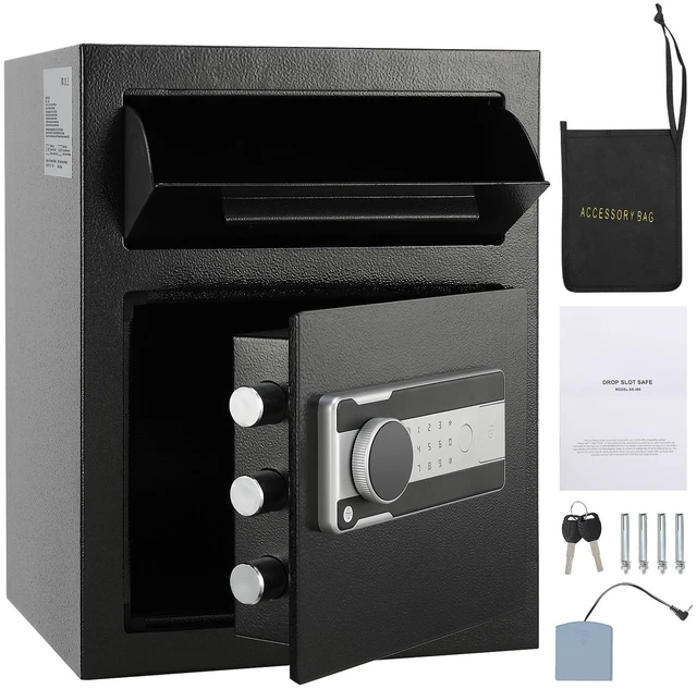 Alt view image 15 of 15 - 1.7 Cub Depository Safe, Deposit Safe with Drop Slot, Electronic Code Lock and 2 Emergency Keys, 17.71'' x 13.77'' x 13.77'' Business Drop Slot Safe for Cash, Mail in Home, Hotel, Office