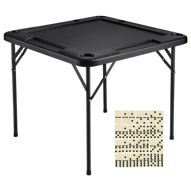 Alt view image 15 of 15 - Mahjong Table, Square 4 Player Folding Card Table with 4 Cup Holders & 4 Chip Trays, Portable Domino Game Table with 1 Set of Dominoes for Mahjong Poke Puzzles, 35.4 x 35.4-inch, Black