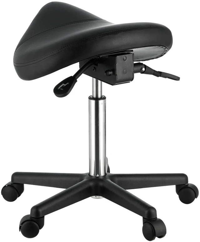 Alt view image 15 of 15 - Saddle Stool with Wheels, 400 LBS Weight Capacity, Height Adjustable Thickened PU Leather Swivel Saddle Stool Chair for Salon, Spa, Tattoo, Clinic, Black