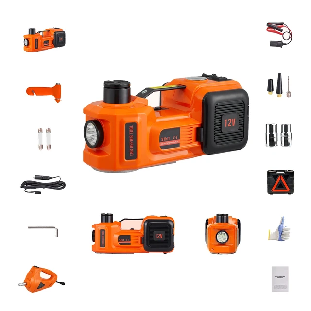 Alt view image 9 of 9 - VEVOR Electric Hydraulic Car Floor Jack 5 Ton 12V w/Impact Wrench Inflator Pump