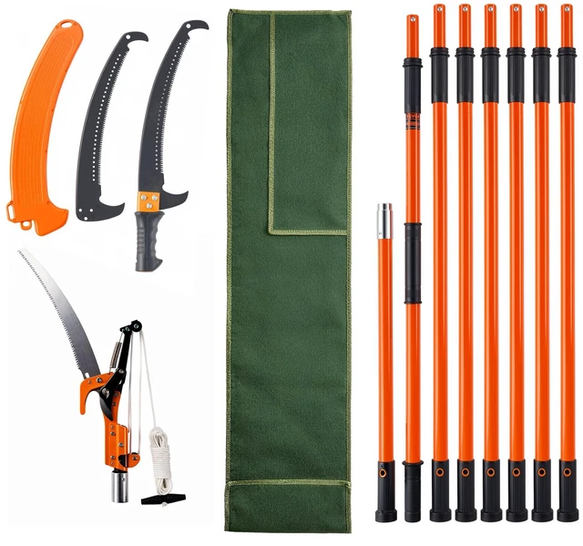 Alt view image 15 of 15 - Manual Pole Saw, 7.3-27 ft Extendable Tree Pruner, Sharp Steel Blade and Scissors High Branches Trimming, Branch Trimmer with Lightweight 8 Fiberglass Handles, for Pruning Palms and Shrubs