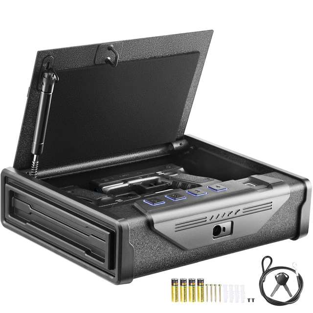Alt view image 15 of 15 - Gun Safe for Pistols, Biometric Gun Safe with Three Quick Access Ways of Fingerprints, Passwords and Keys, Handgun Safe for 2 Pistols for Home, Bedside, Nightstand, Car