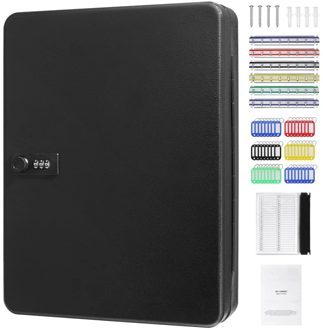 Alt view image 8 of 8 - 48-Key Cabinet, Key Safe with Combination & Key Lock, Digital Security Storage Box Steel Key Organizer with Adjustable Racks, 48 pcs Colorful Key Tags and A Record Card for School, Office, Hotel