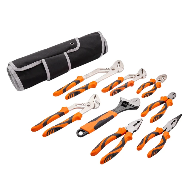 Alt view image 9 of 15 - 8-Piece Pliers Set, High Carbon Steel, 12"/10"/8" Groove Joint Pliers, 8" Linesman's Pliers, 6" Slip Joint Pliers, 8" Long Nose Pliers, 6" Diagonal Cutter, 10" Adjustable Wrench, and Tool Bag