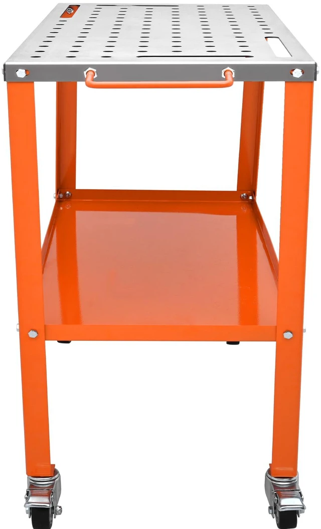 Alt view image 15 of 15 - 36" x 18" Welding Table, 1200lbs Load Capacity Steel Welding Workbench Table on Wheels, Portable Work Bench with Braking Lockable Casters, 4 Tool Slots, 5/8-inch Fixture Holes, Tool Tray