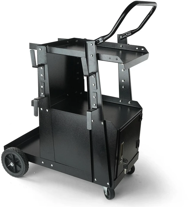 Alt view image 8 of 8 - Welding Cart, 2-Tier Heavy Duty Welder Cart with Anti-Theft Lockable Cabinet, 265LBS Weight Capacity, 360° Swivel Wheels, Tank Storage Safety Chains, Welding Cabinet for TIG, ARC, Plasma Cutter