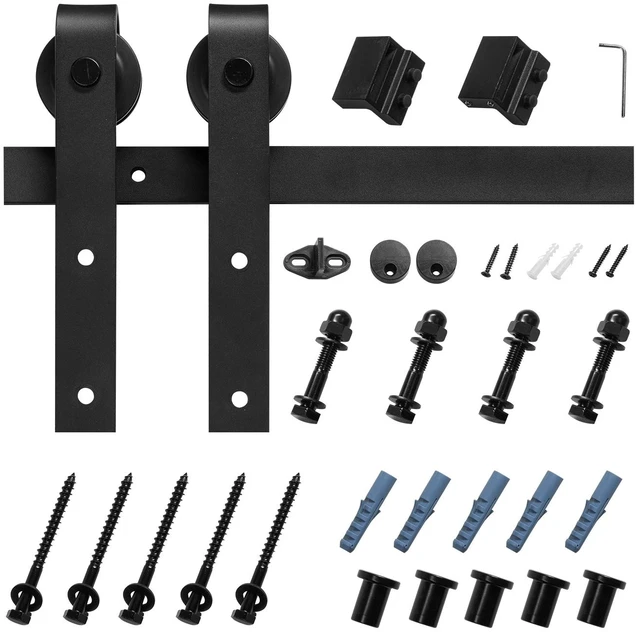 Alt view image 8 of 8 - 6.6FT Sliding Barn Door Hardware Kit, 330 LBS Weight Capacity, Compatible with 36-40 Inches Width & 1-3/8 to 1-3/4 Inches Thickness Single Sliding Barn Door, Durable Track & J-shape Roller Black