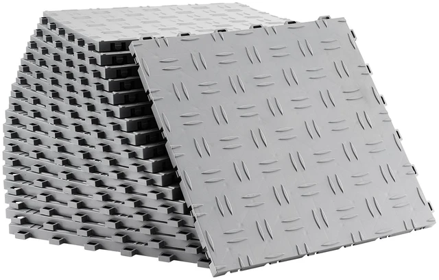Alt view image 15 of 15 - Garage Tiles Interlocking, 12 x 12 x 0.53 inch 50 Pack Garage Floor Covering Tiles, Non-Slip Double-Sided Texture Garage Flooring Tiles, for Garages, Basements, Repair Shops, Silver