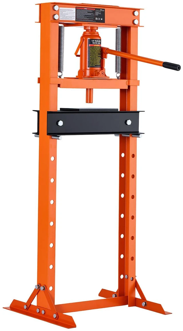 Main image of VEVOR 12 Ton Shop Press, H-Frame Garage Floor Bottle Jack Hydraulic Press, 8-Level Adjustable Height, Movable Stamping Plate, Heavy-Duty Steel for Bending, Straightening, Pressing U-Joints & Bearings