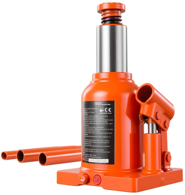 Main image of VEVOR Hydraulic Bottle Jack 12 Ton (26455.5 lbs) 5.98"-10.71" Lifting Range, for Heavy-Duty Pickup, Medium-Duty Truck, RV, Auto Repair and House Lift, Welded Jack with 3-Section Long Handle, Orange
